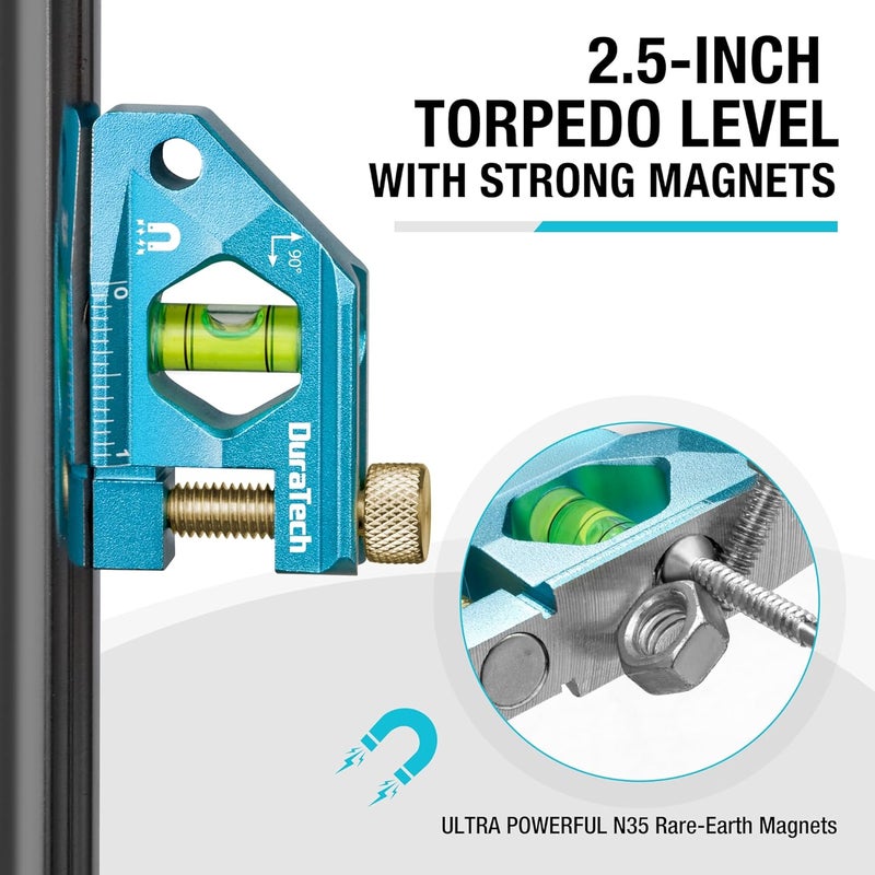 DURATECH 2.5-Inch Level, Magnetic Torpedo Level with 90° Bubbles, V-Groove, Large Viewing Window, Aluminum Alloy Body, Hanging Hole, SAE and Metric Scale for DIY Projects and Household Use - Image 4